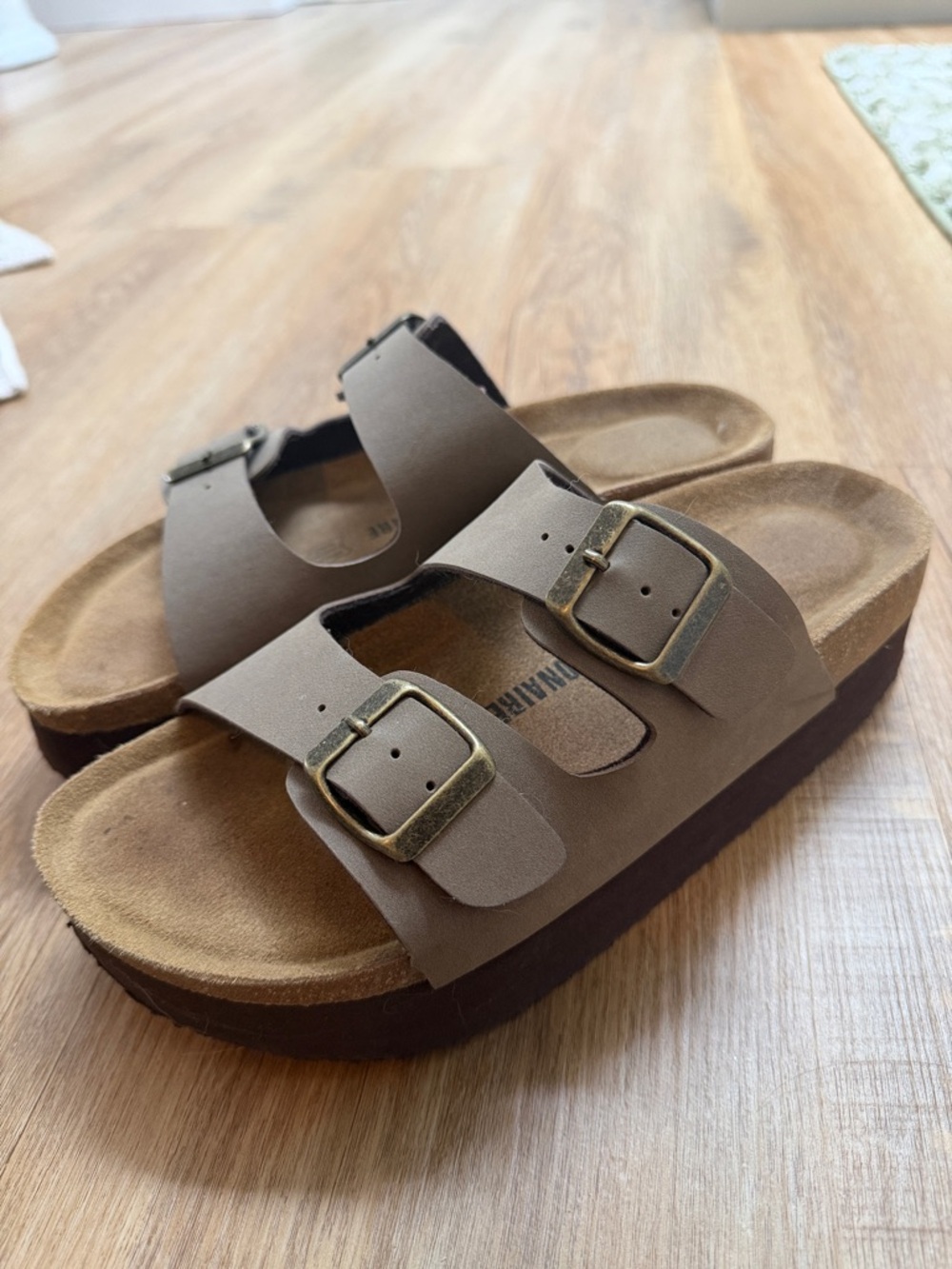 Womens Brown Platform Slide Sandals